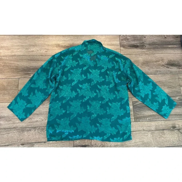 Vintage Victoria's Secret Pajama Set Pants Top Gold Label Leaf Sheer Green M - Picture 3 of 5